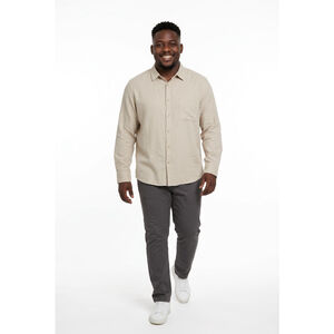 Mens FALLS CREEK Casual Button Linen Blend Down Shirt XXL Beige Clean Minimalist